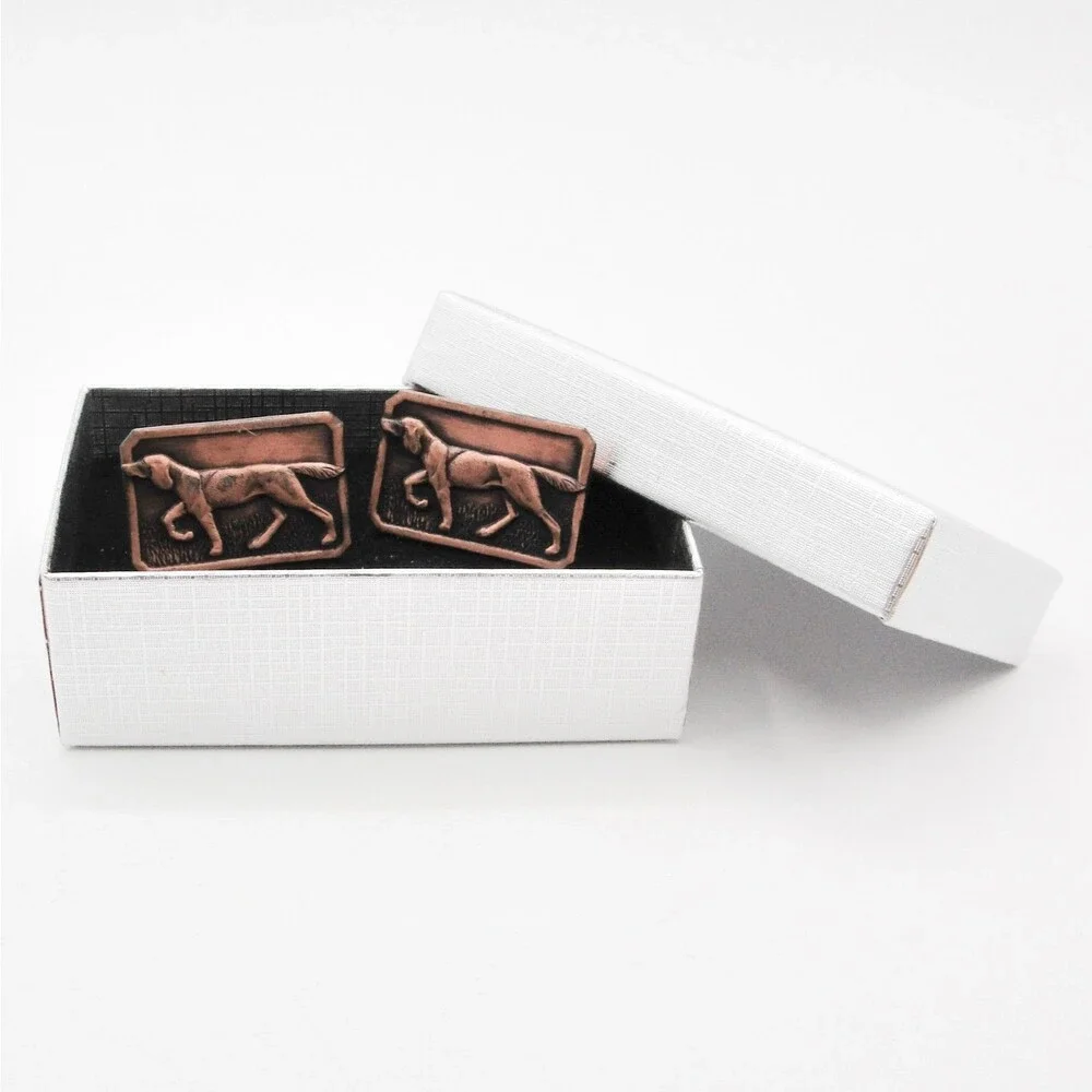 Vintage Solid Copper Hunting Dog Cufflinks Pointer Setter Coonhound Lab Hunting